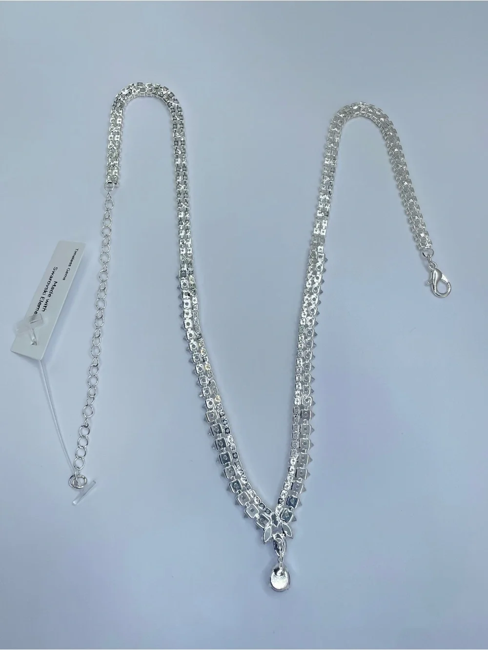 Swarovski Crystal Elements White Crystal Y Drop Bridal Tennis Necklace Art Deco